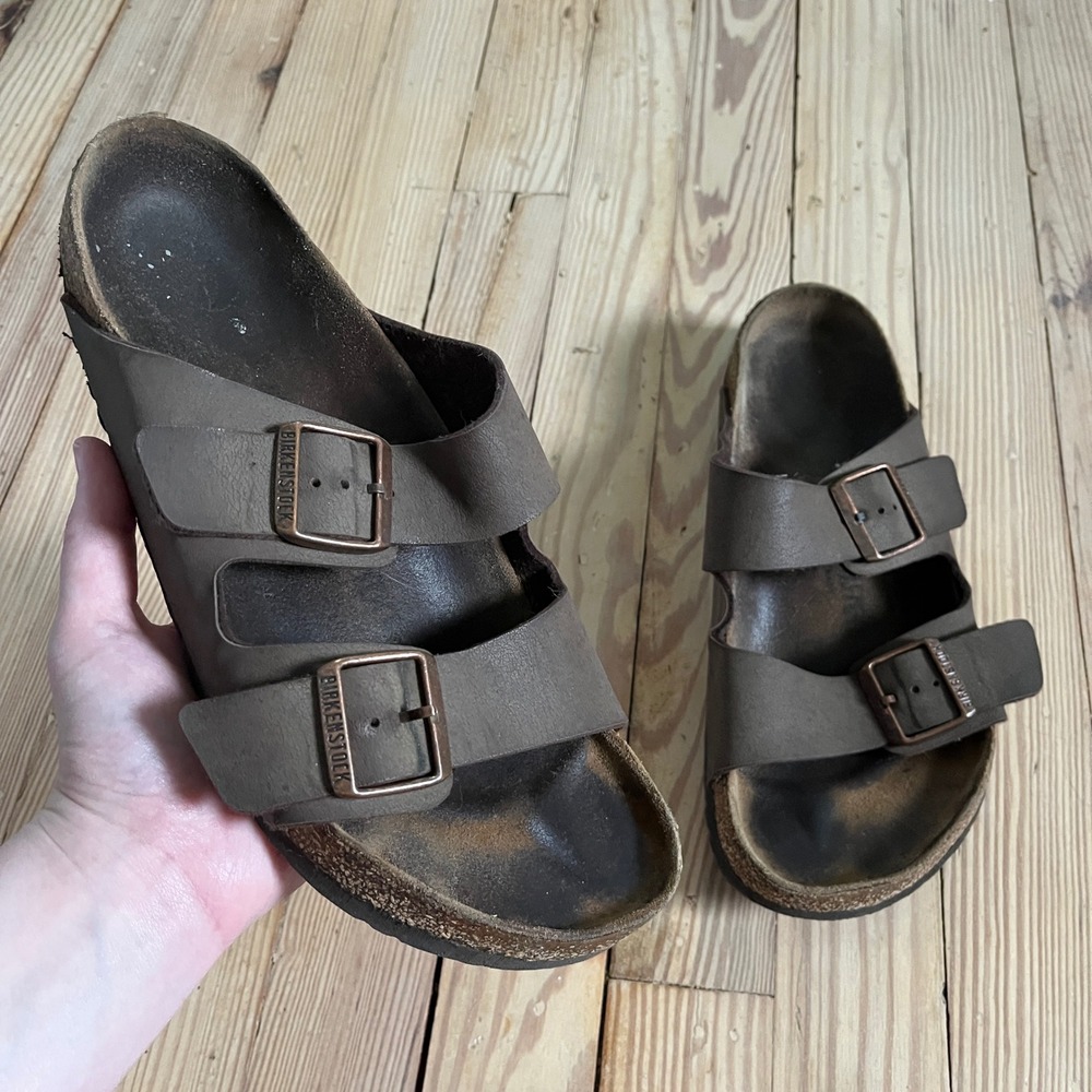 Birkenstock Arizona Slide Sandal EU 42 Mocha Brown Double Strap Buckle Cork boho